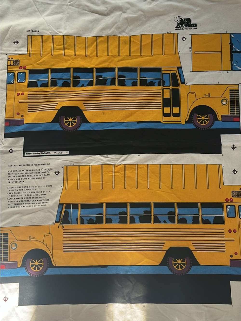 Yellow School Bus Print Kids Fabric Panel Toy Works